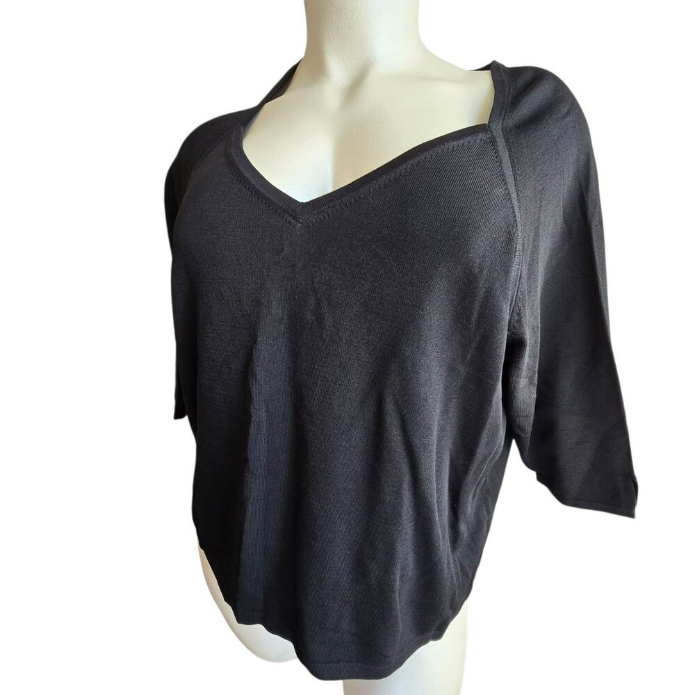 Lane Bryant Womens Black Squared V-Neck Top Size 26/28 Nylon & Rayon JJ4023